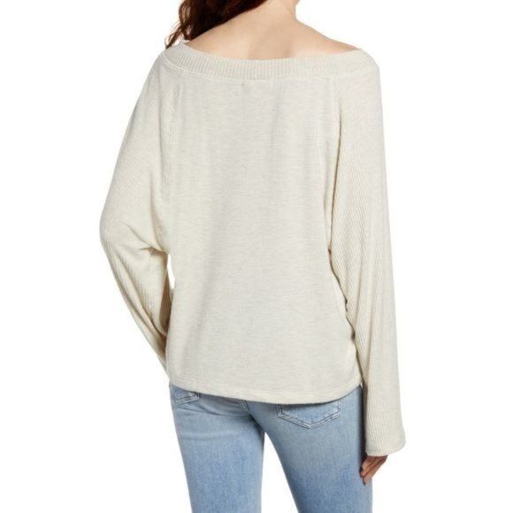 NWT Treasure & Bond Oatmeal Ribbed Long Raglan Sleeve Boat Neck Top Small - Picture 2 of 12